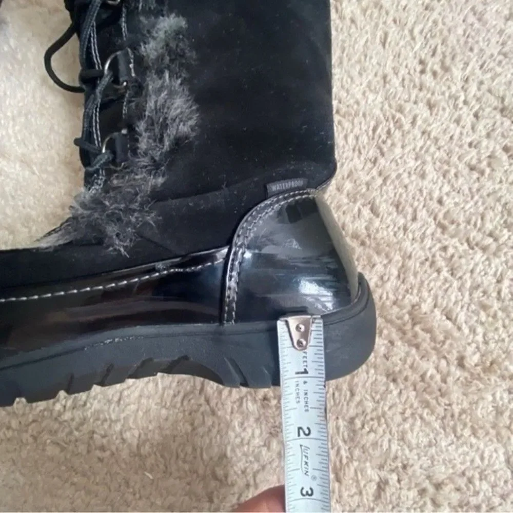 Sporto Millie Stone Suede W Faux Fur Lace-up Winter Snow Boot Waterproof Sz 9M